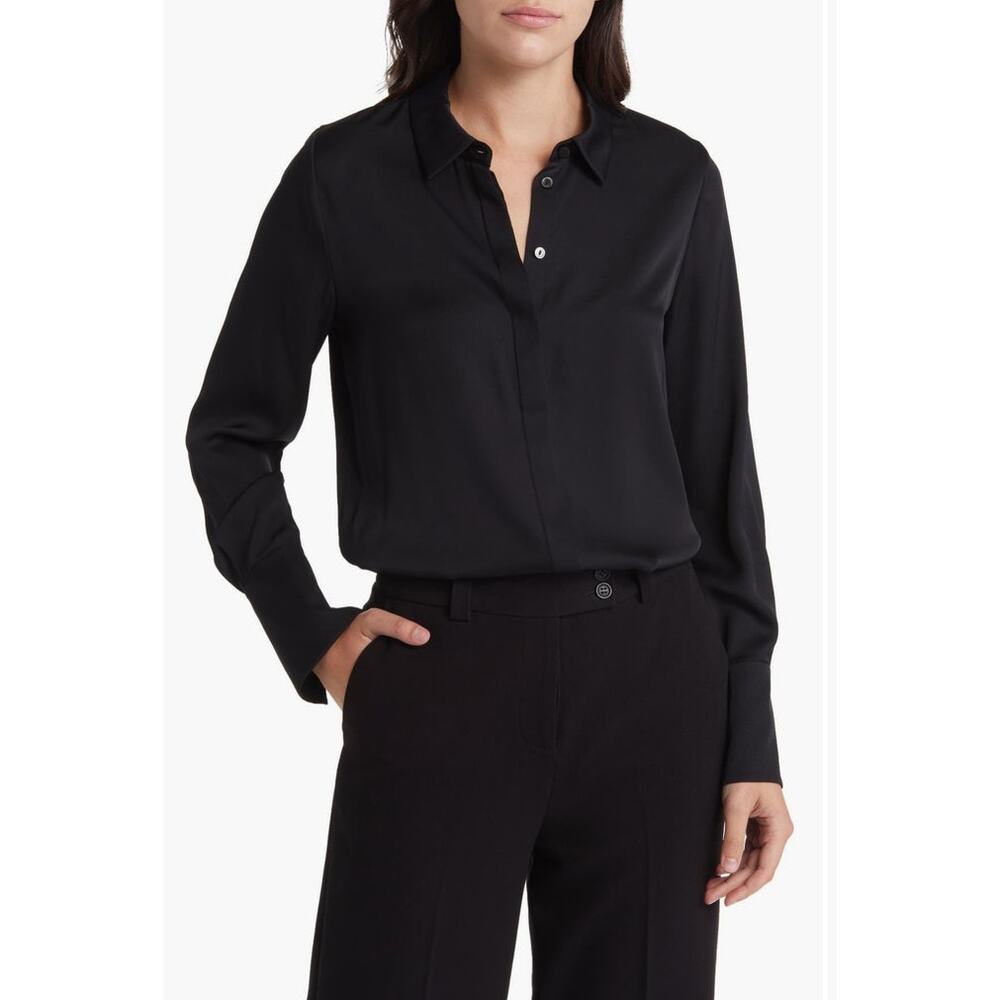 Kobi Halperin Larissa Collared Black Silk Blend Button Up Blouse